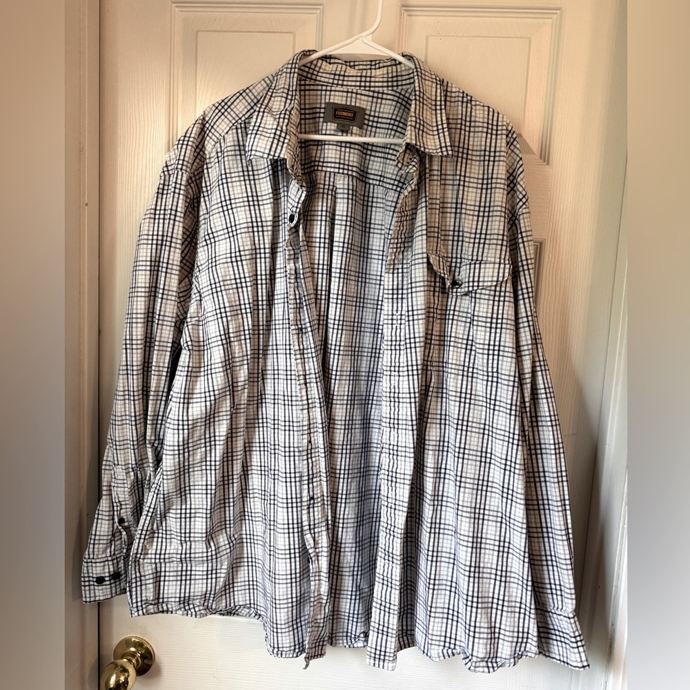 Foundry 3XL Button-Up Shirt – White & Blue Plaid